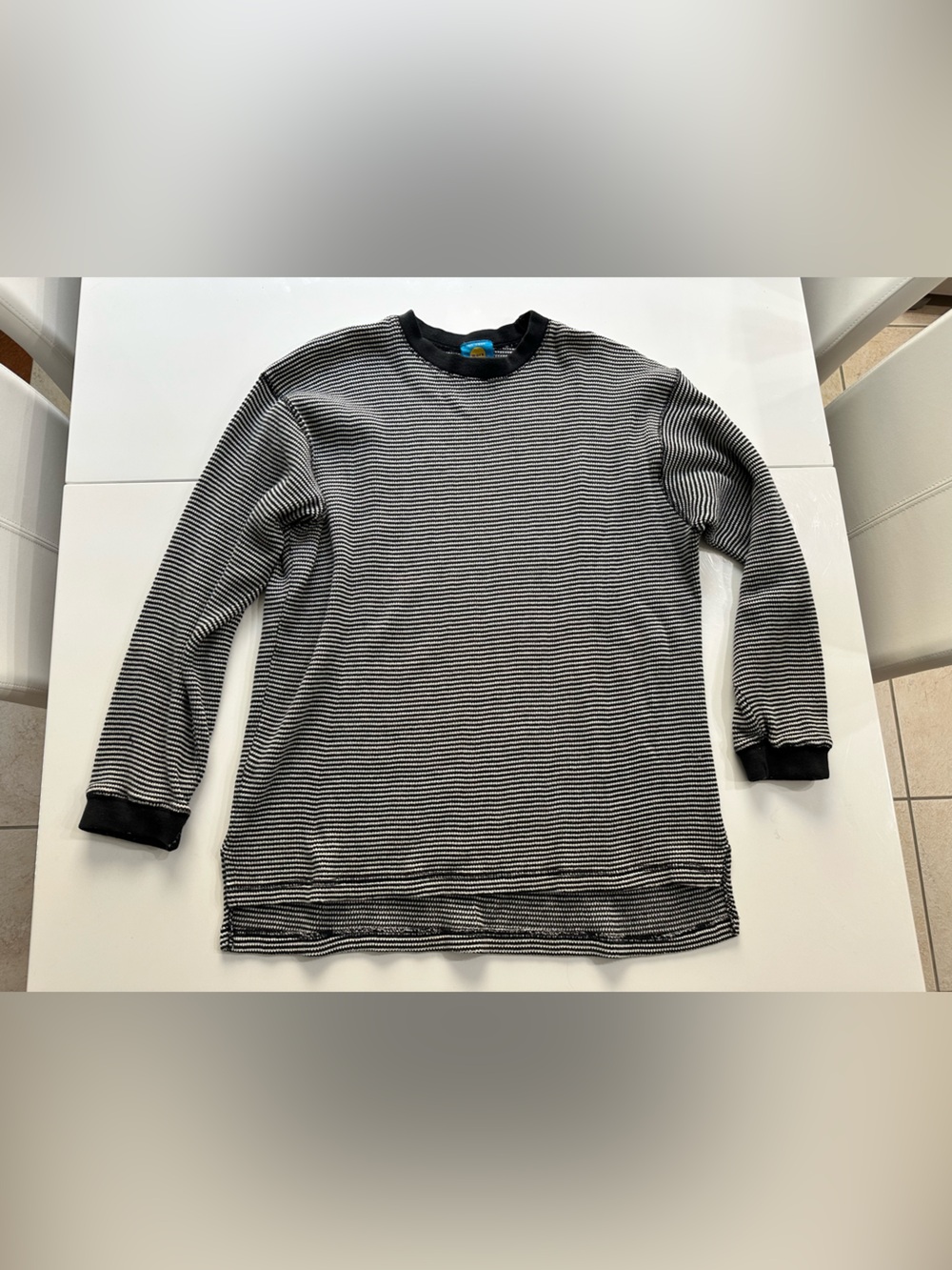 VTG 80s 90s On Your Mark Striped Knit Crewneck Pullover Large Korea Flaw